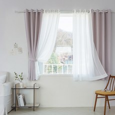 까르데코 소르베 암막+심플쉬폰 창문커튼 4장+커튼봉10자