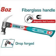 TOTAL 羊角鎚 8oz Fiberglass handle Magnetic Nail Function Drop forged, 1個