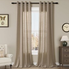 Aersas 씽크대 세정제 슬라이딩 도어 거실용 카키 108인치 린넨 커튼 그로멧 중립 농가 보호 조명 필터링 침실용 세미 쉬어 드레이프 길이 Q1629111, W52xL108, Khaki, 1개