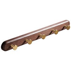 하우스팡 원목 골드후크 라운드 벽행거 고급 호두나무 옷걸이 5후크, 1개