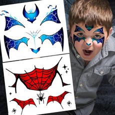 할로윈 얼굴 타투 스티커 - 4장 박쥐 거미 임시 타투 스티커 여성 아동용 - 코스튬 파티 코스프레 으스스한 메이크업 트릭 오어 트릿 장식용 공포 가짜 타투, Spider Bats
