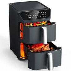 듀얼 바스켓 에어프라이어 12 6QT 패밀리 사이즈 10 u201312인용 6LB 통닭용 XL 바스켓 더블스택 컴팩트 디자인 재가열 탈수 및 싱크피니시 기능 10-in-1, 회색