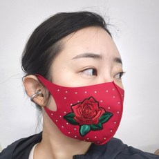 장미자수 큐빅 레드 패션마스크 국내제작 마스크