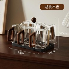 復古桌面瀝水杯架 胡桃木色 不含杯子, 桌面瀝水杯架不含杯子, 1套