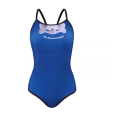 ZOKE 可愛貓咪印花連身泳衣 亮粉色, 蘭灰色貓喵探頭 雙層衣/帶胸墊