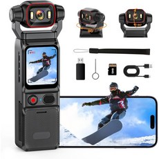 엘엑스엠아이 4K 액션 카메라 웨어러블 6축 손떨림 보정 1.69인치 터치 모니터 64GB 카드 포함 회전 렌즈 160도 광각 소형 브이로그 비디오 바디 와이파이 스마트폰 연동, 엘엑스엠아이 4K 액션 카메라 웨어러블 6축 손떨림 보