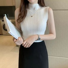 글로아픽 목폴라 여름 슬림 플리츠 민소매 골지 하이넥 레이어드 나시 목티