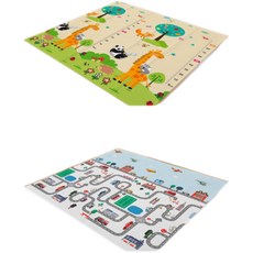 XPE爬爬墊加厚寶寶可摺疊爬行墊家用客廳地墊嬰兒防摔墊跨境工廠, 1個, A面蘋果樹長頸鹿+B面汽車道路