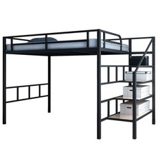 침대 벙커침대 철제 공간활용 벙커 침대프레임 기숙사침대, 1. 블랙(높이175cm침대아래140cm)