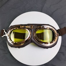 차뉴리 레트로 오토바이 고글 바이크 스쿠터 자전거 라이딩 방풍 방진 자외선차단 전동킥보드, 브라운 프레임 옐로우 시트 평면 거울