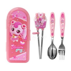 새콤달콤 캐치티니핑 하츄핑 올인원 컵케익 교정젓가락 수저 포크 케이스 풀세트, 핑크, 1개