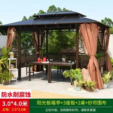 팔각 정자 야외 조립식 마을 원두막 .5x.5m 평상 쉼터, N. 34m 파빌리온 좌석 3개 테이블 거즈 커튼