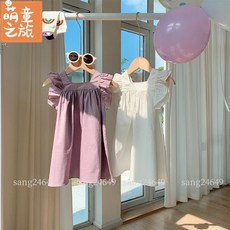 夏季新款法式宮廷風素色洋裝 韓版女童小飛袖純棉公主連身裙 女童洋裝 女童夏季洋裝