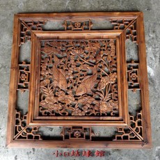 小o結緣館 仿古傢俱雙魚荷花窗花門片吊飾(香樟木)90x3.5x90, 1個