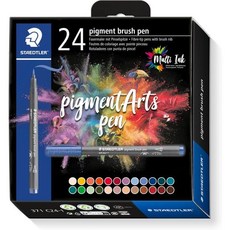 스테들러 STAEDTLER 피그먼트 아트 브러시 펜 세트: 24가지 색상 영구적 방수 번짐 방지 (저널링 컬러링 핸드레터링용) 132459, 24 Count (Pack of 1), Multicolor