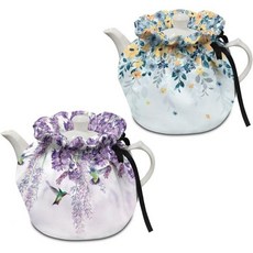 단열 주전자 커버 티포트 코지 주방 티팟 먼지 아침 식사 냄비 워머 커버고무밴드 포함 벌새와 꽃 프린트, 꽃과 벌새 프린트