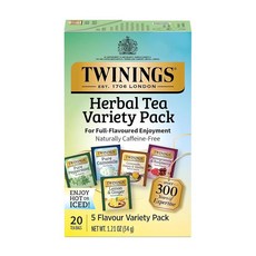 Twinings 오렌지 & 시나몬 스파이스 허브 티 개별 포장된 백 20개(1팩) 천연 카페인 프리 뜨겁거나 차갑게 즐기기 티백 20개 154934, 버라이어티 팩 (허브)