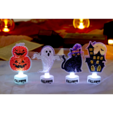 지지워크 DIY 할로윈 보석십자수 무드등 보석십자수, 4개, 호박 고양이 검은집 유령