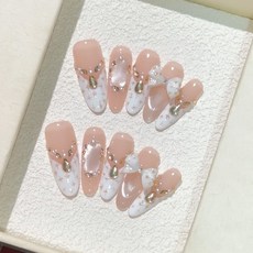 【奶油小香】時尚清新純欲高級感成品美甲穿戴式手工穿戴甲, 1組, 奶油小香-中橢圓:XS