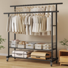 투에스리빙 철제 이동식 튼튼한 옷걸이 행거, 블랙c