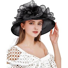 ECLATIS Z&X ORGANZA 오간자 Church Fascinator 웨딩 티 파티 더비 모자 여성 플라워 와이드 브림 햇빛 차단 모자 037 워터멜론 핑크 단일 사이