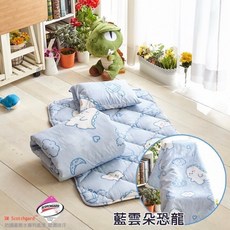 台灣製 幼兒園3M睡墊手提三件組 幼稚園必備, 藍雲朵恐龍（附提袋）