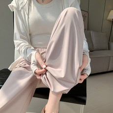 粉色防曬褲女夏季薄款高腰垂感寬鬆直筒休閒闊腿褲涼涼冰絲運動褲, S