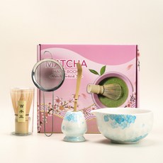 日本抹茶碗櫻花抹茶碗套裝, 手繪漸變藍繡球花5件套, 1個