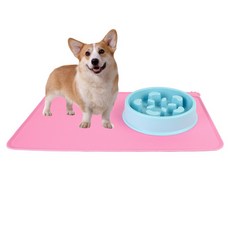 트레분 강아지 고양이 식기매트 핑크 접이식 샘방지 실리콘 방수