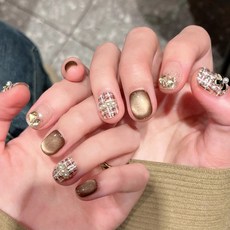 小紅書爆款穿戴甲高級感貓眼水鑽美甲甲片長輕奢純欲穿戴式指甲片, 1個, BY1821明眸善睞:預製甲條#30片/板