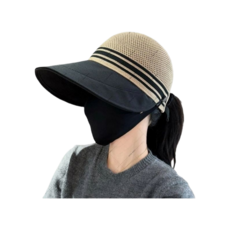 여름 메쉬 통풍 대챙 선캡 포니테일 버킷햇, 모든 야드, 검은색