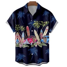 휴가 남자 여자 하와이안 반팔 유니크 셔츠 여행 노멀 복고
