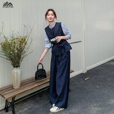 POMTOR 여성 캐주얼 정장 오버핏 세트 하객룩 스리피스