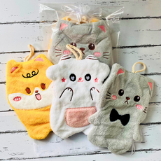 ChaE 차에 귀여운 고양이 양 강아지 3종 핸드타올 산호벨벳 손타올 행주 집들이 선물, 1개, 3입 고 양 멍