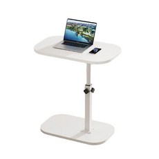 360 도 회전 승강식 사이드 테이블 C 자형 소파/침대 인입 가능 높이/각도 조절 모바일 책상 무소음 잠금 바퀴 흔들림 없는 노트북 거치대 원룸/거실/침실용, 하얀색