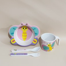 熊貓兒童竹纖維餐具五件套, 1套, 四件套自用簡裝（碗杯叉勺）, 挖掘機
