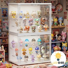 Curious Pony 피규어 장식장 led 투명 아크릴 케이스 탈부착 가능한 계단형 선반, 2개
