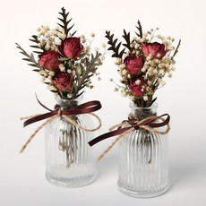 드라이플라워 꽃병 세트 - 미니장미 화병 어레인지 카페 테이블소품, 킹스턴 미니장미 & 꽃병 2P