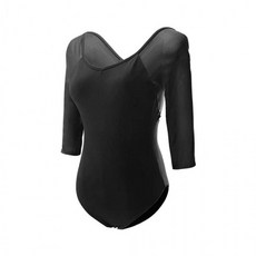 성인 발레복 댄스복 연습 7부소매 점프슈트 레오타드, 블랙 7부_M, 1개