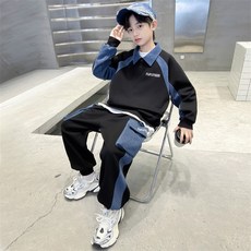 비비키드 주니어 남아 봄 가을 FUFUTIGER 레터링 카라티 상하복 세트 초중생 긴팔 초등생 긴바지 세트 (AF189 )