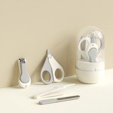 DFMEI 嬰兒指甲剪套裝安全防夾肉寶寶美甲剪刀鉗幼兒童防剪手新生, 1個, 透明罐裝-灰色(4件套):如圖