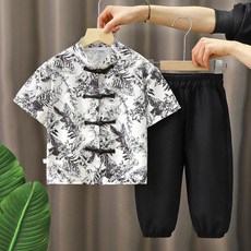 男童國風套裝 夏季短袖七分褲盤扣唐裝