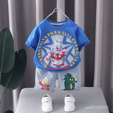 奧特曼衣服男童夏季新款亮燈短袖卡通套裝兒童夏裝棉T恤套裝洋氣