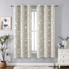 DFMEI 遮光窗簾成品燙銀星月臥室客廳打孔窗簾布, 米色