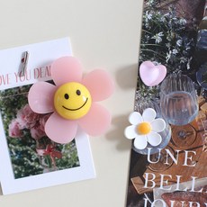 야광 빅핑크스마일꽃 3P set 냉장고 현관문 인테리어 사무실 자석 작지만 강력한 귀여운 마그넷, 세트