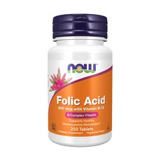 Now Foods 엽산 800mcg With 비타민 B-12 타블렛, 250정, 1개