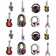 Letsinstyle 힙합 음악 스타일 패치 기타 노트 패치 이어폰 자수 아플리케 재킷 바지 모자 신발 청바지 자수 아플리케 16개, Letsinstyle 힙합 음악 스타일 패치, 기타 노