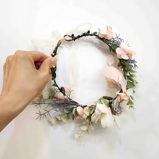 화관 웨딩소품 플라워 꽃장식 결혼 장식 꽃다발 신부 액세서리 파티 소품 화이트 리스 장미, 본상품