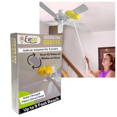에벨롯 천장 선풍기 블레이드 브러시 - 긴 연장 폴 양쪽을 동시에 스크래치 방지 극세사 깃털 거미줄 더스터 최대 9피트까지 도달할 수 있는 추가 길이, 1 Unit - Up to 9 Feet Reach, 1개