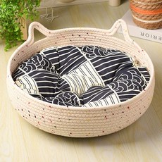 여름용 라탄 고양이집 사계절 사용 가능 쿨 고양이 스크레쳐 하우스, 1개, 블루 쿠션